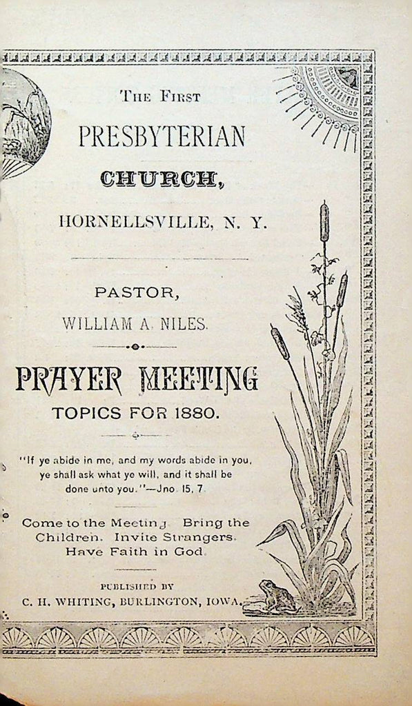 First Presbyterian Church Hornellsville NY 1880 Prayer Meeting Topics Booklet
