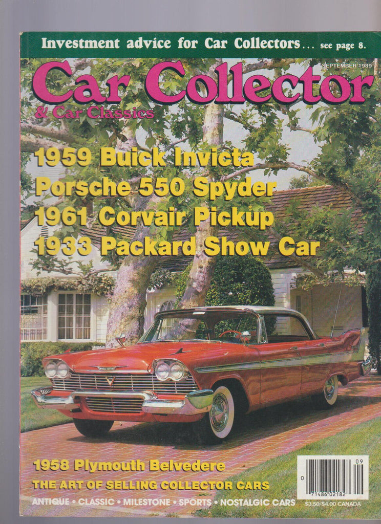 Car Collector & Car Classics September 1989 Plymouth Belvedere Packard Corvair