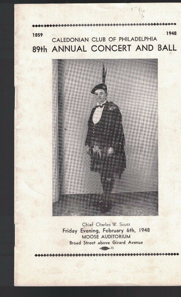 Caledonian Club of Philadelphia 1948 Concert & Ball program Charles W Scott