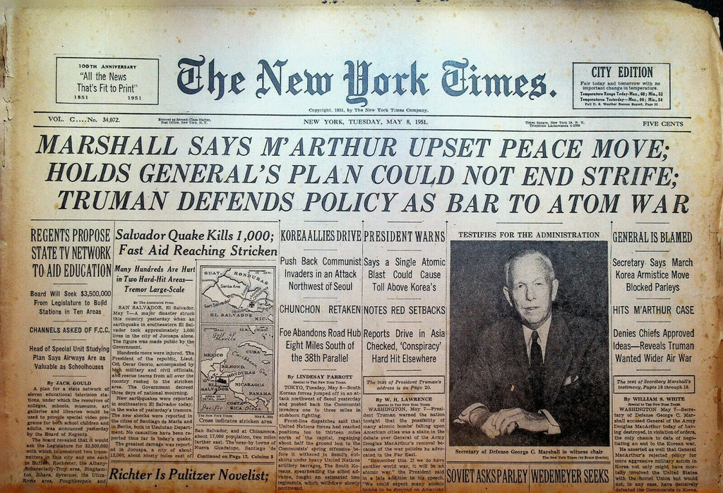 The New York Times May 8 1951 Korean War Conrad Richter Pulitzer Prize