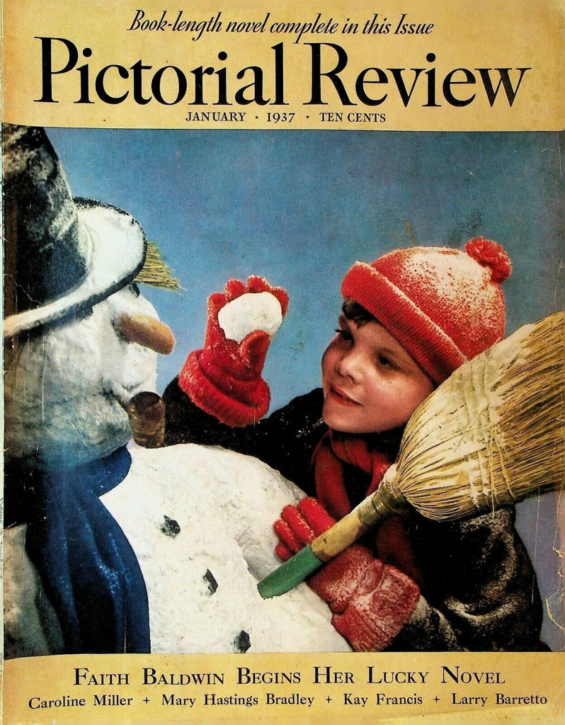 Pictorial Review & Delineator Faith Baldwin Boy Making Snowman January 1937