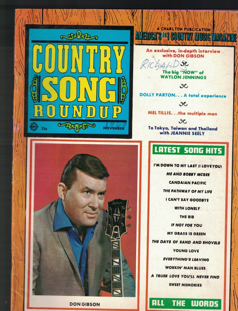 Country Song Roundup November 1969 Don Gibson Dolly Parton Waylon Jennings