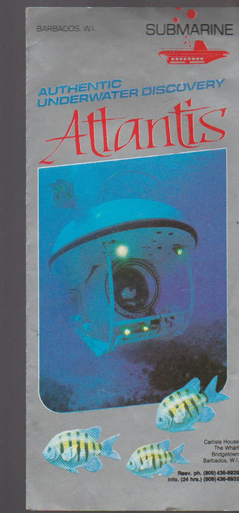 Submarine Atlantis Authentic Underwater Discovery Barbados WI Brochure 1987