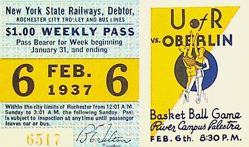 Rochester City Trolley & Bus Lines Pass February 6 1937 Oberlin Basketball