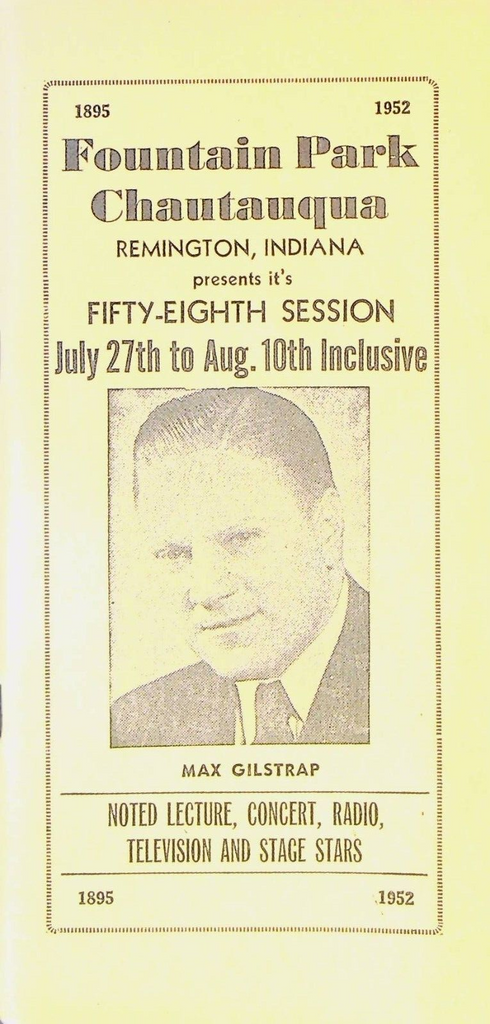 Fountain Park Chautauqua Remington Indiana 1952 Booklet Max Gilstrap Paul Harvey