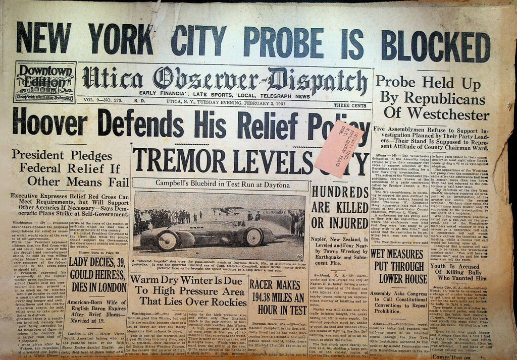 Utica Observer Dispatch February 3 1931 Malcolm Campbell Buck Rogers