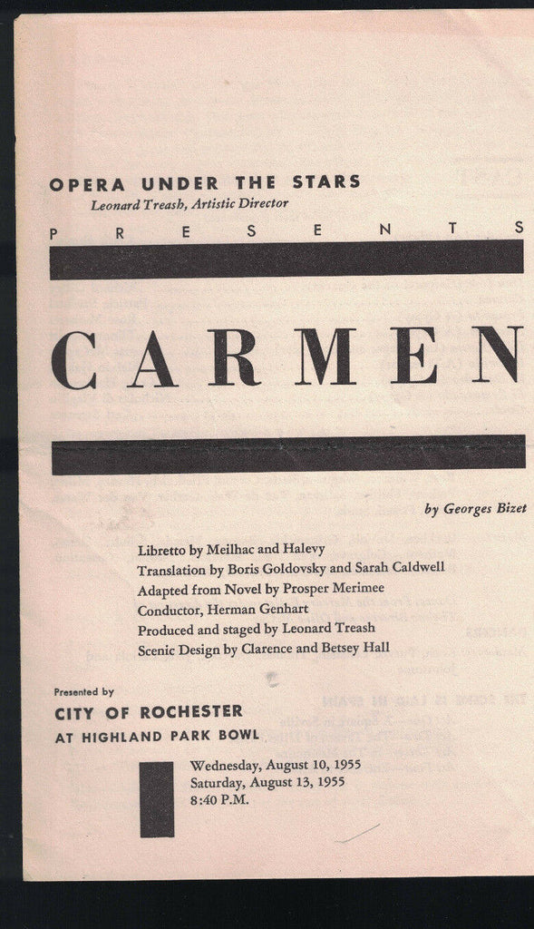 Carmen Opera Under the Stars Rochester NY Program August 1955