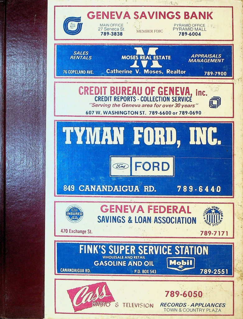Geneva NY Con Survey City Directory 1975 Edition Business Residence