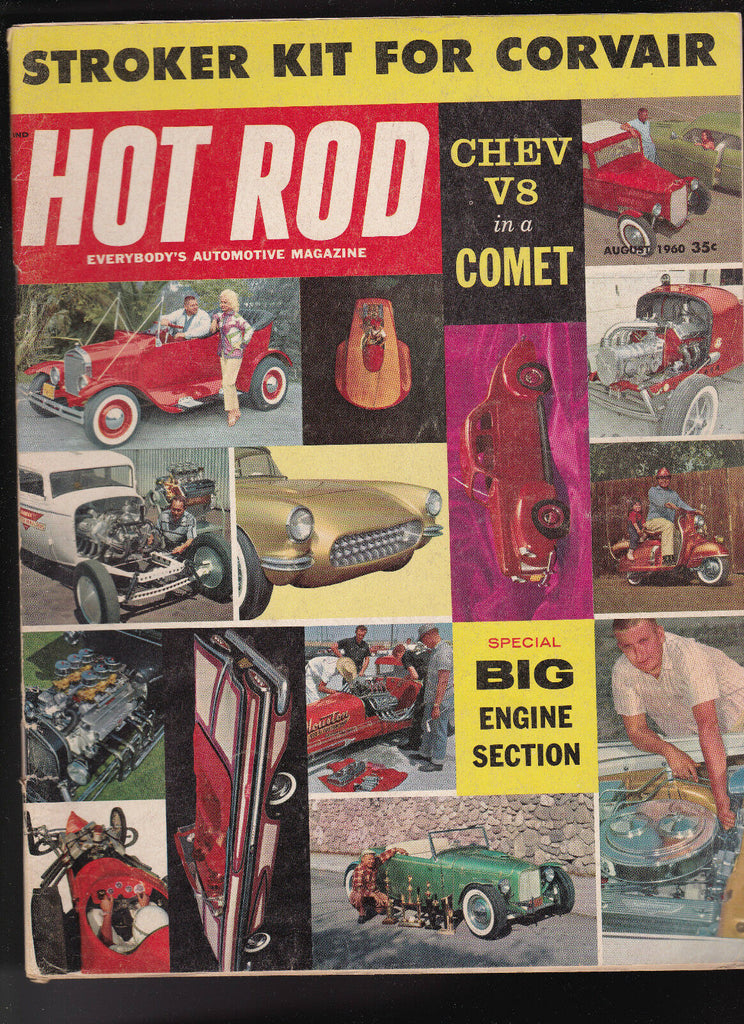 Hot Rod Magazine Big Engine Section Corvair Chevy V8  August 1960 FREE US S/H