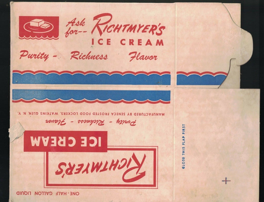 Richtmyer's Ice Cream Watkins Glen NY Unused Container Half Gallon