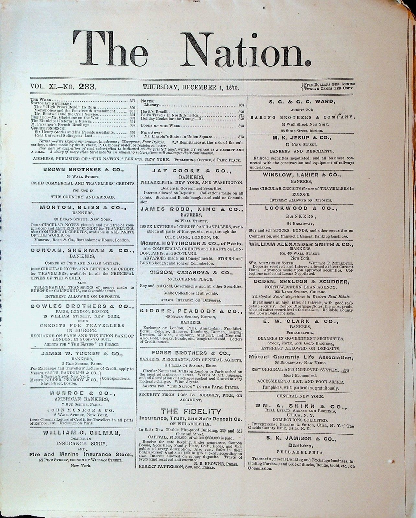 The Nation Magazine December 1 1870 Franco Prussian War Fourteenth Amendment