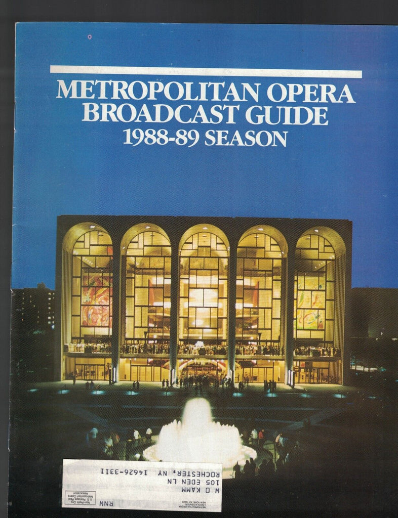 Metropolitan Opera Broadcast Guide 1988 1989 Season