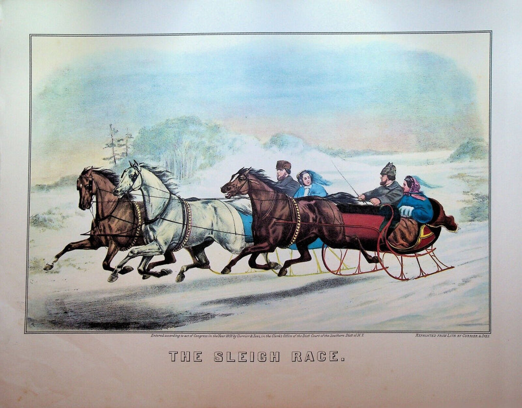 Currier & Ives Print Ice Boat Race on the Hudson The Sleigh Race