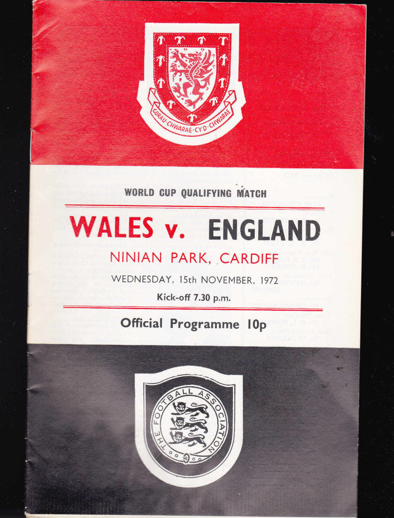 Wales v England Programme World Cup Qualifying Match November 15 1972 Soccer