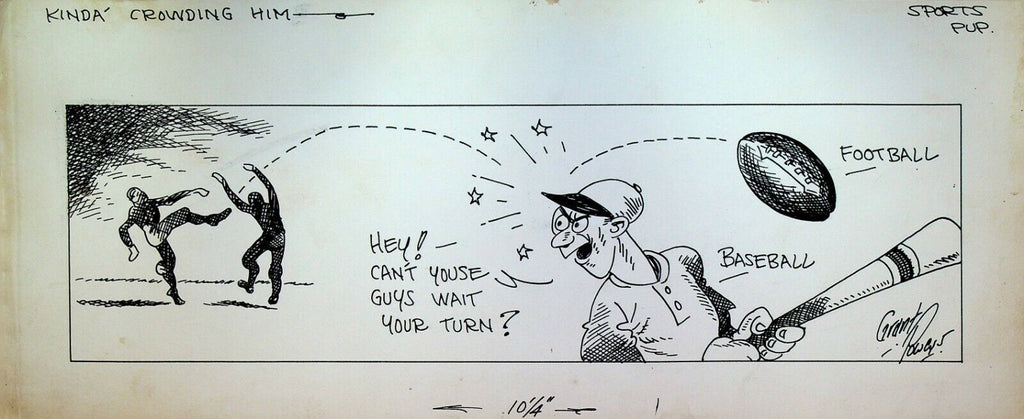 Football & Baseball Original Comic Art Grant Powers Kinda Crowding Him 1930s