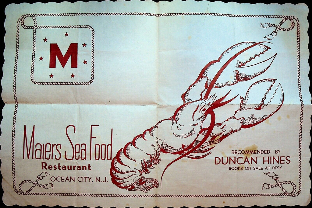 Maiers Sea Food Restaurant Paper Placemat Ocean City New Jersey 1960s