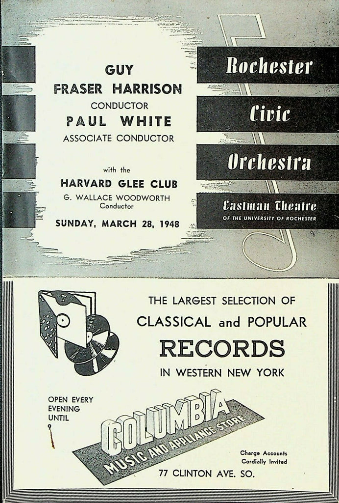 Rochester Civic Orchestra Program March 28 1948 Harvard Glee Club
