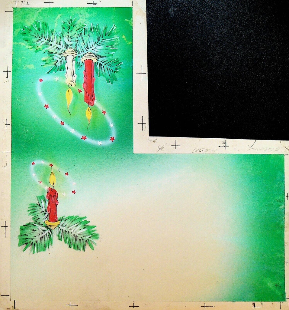 Christmas Card Original Art Samuel Lowe Co 1950s Candles