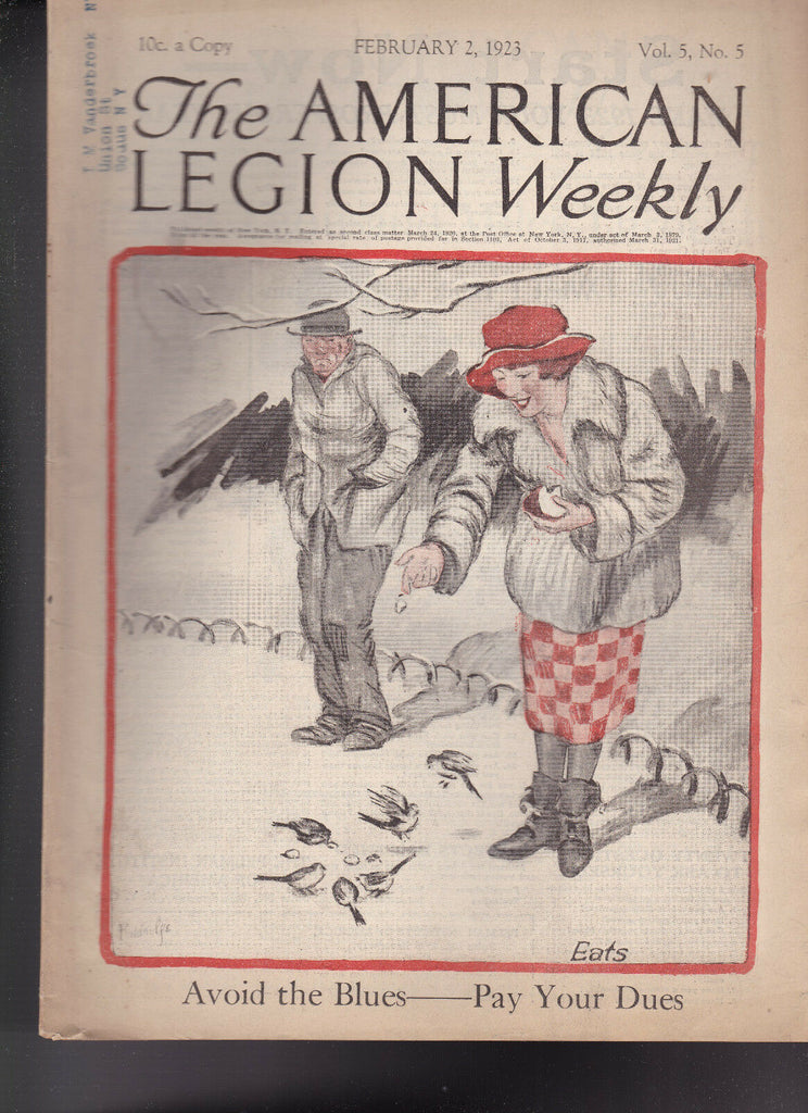 American Legion Magazine Feeding Birds  Cover February 2 1923