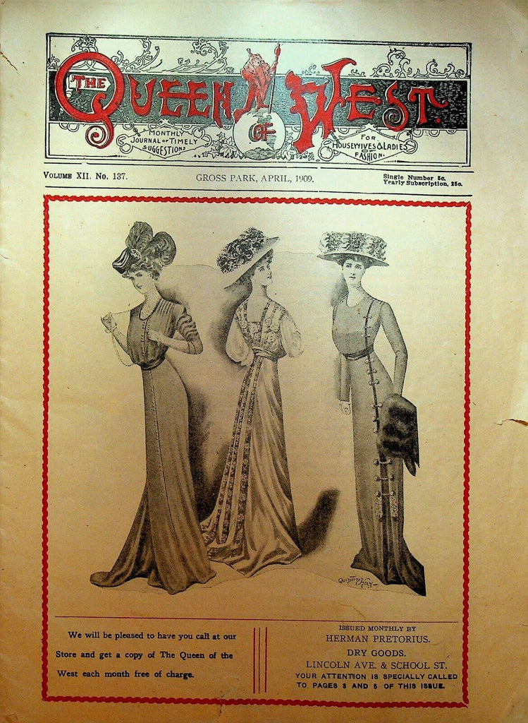 Queen West Magazine April 1909 Housewives & Ladies Fashion Chicago
