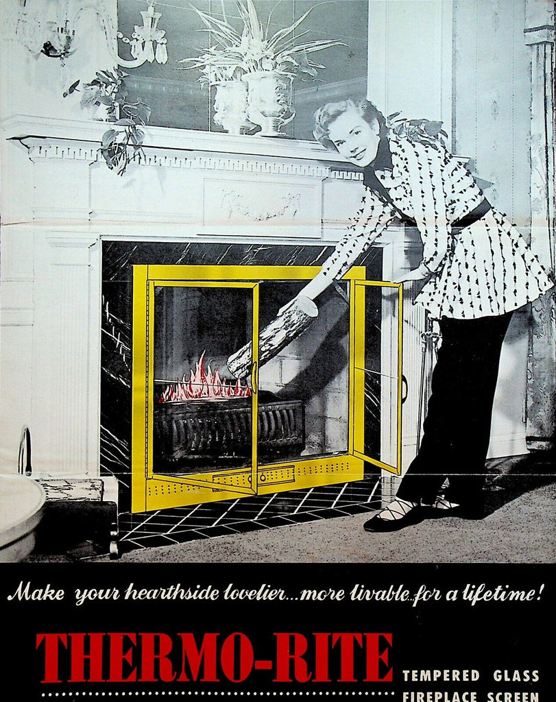 Thermo Rite Tempered Glass Fireplace Screen Brochure 1953 Akron Ohio