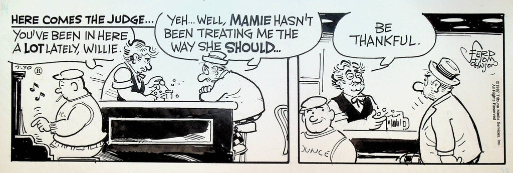 Moon Mullins Original Comic Strip Art Ferd & Tom Johnson July 30 1987 Bar