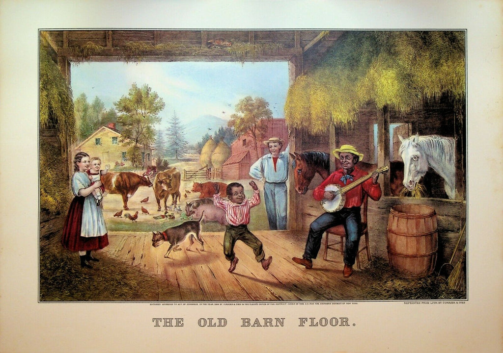 Currier & Ives Calendar Topper 1951 Old Barn Floor Banjo