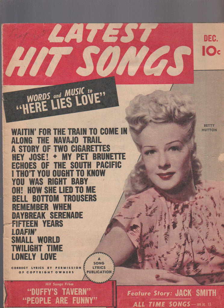 Latest Hit Songs Magazine December 1945 Betty Hutton Jack Smith
