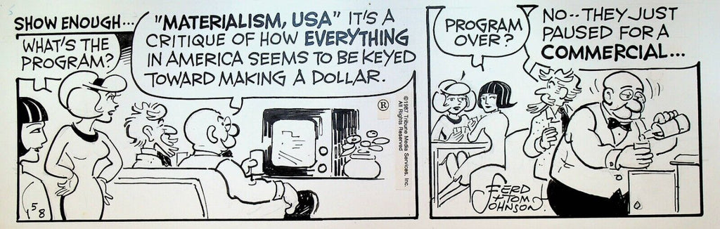 Moon Mullins Original Comic Strip Art Ferd & Tom Johnson May 8 1987 TV Ads