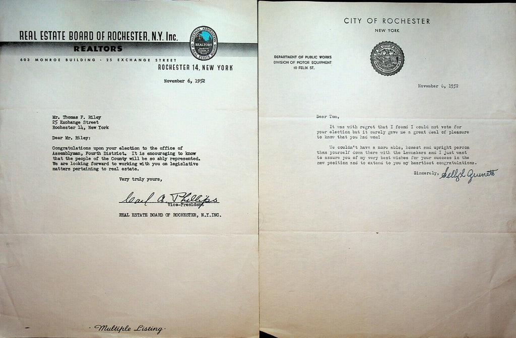 Thomas Riley New York State Assembly 1952 Congratulations Letters Lot of 5