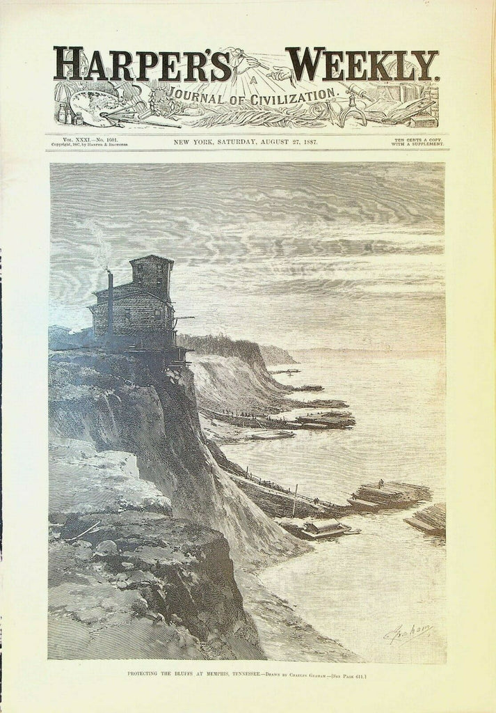 Harper's Weekly August 27 1887 Memphis Henry Ives Train Wreck Bicycle