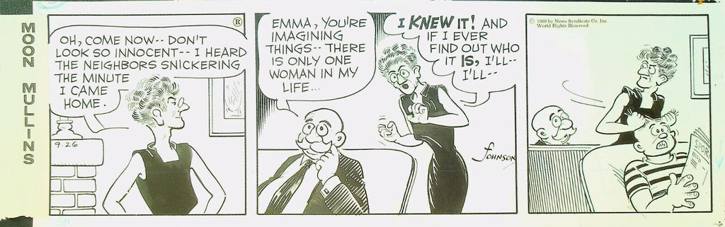 Moon Mullins Ferd Johnson Original Comic Strip Art September 26 1969