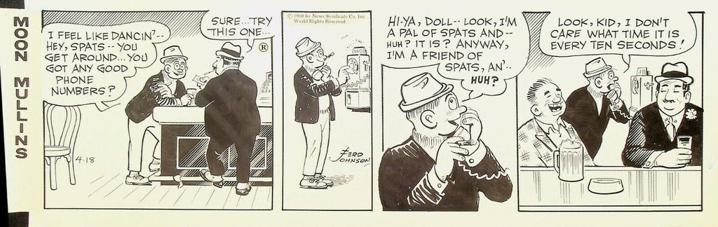 Moon Mullins Ferd Johnson Original Comic Strip Art April 18 1968