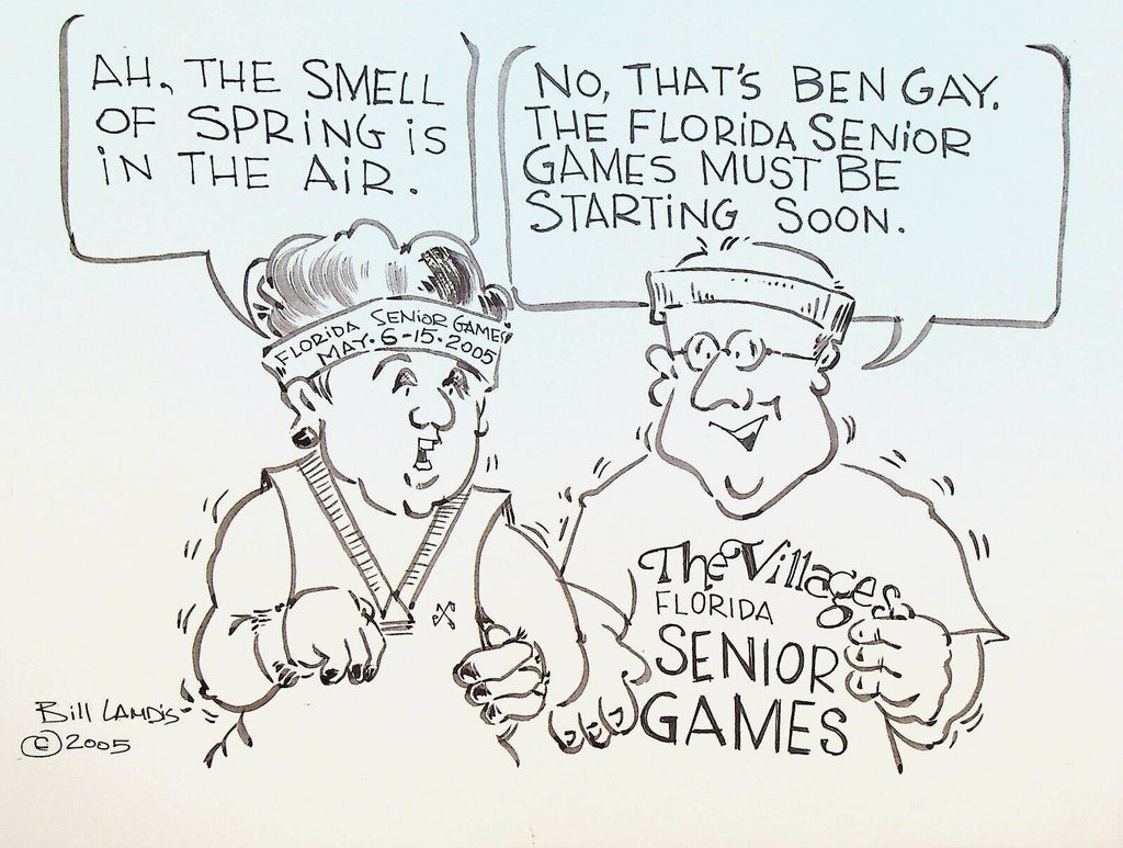 Bill Landis Original Cartoon Art The Villages Daily Sun 2005 Senior Games