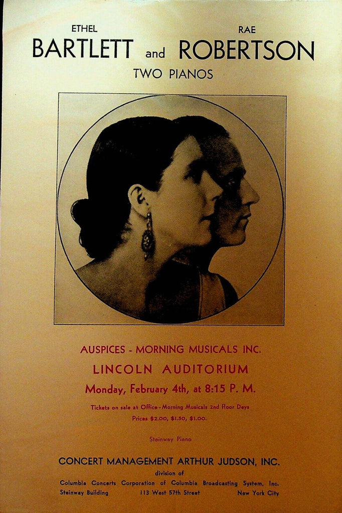 Ethel Bartlett and Rae Robertson Two Pianos Ad Flyer 1930s Lincoln Auditorium