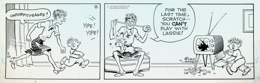Moon Mullins Original Comic Strip Art Ferd Johnson May 23 1972 TV Dog