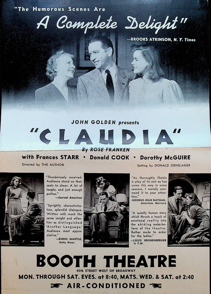 Claudia Ad Sheet 1940s Frances Starr Donald Cook Dorothy McGuire