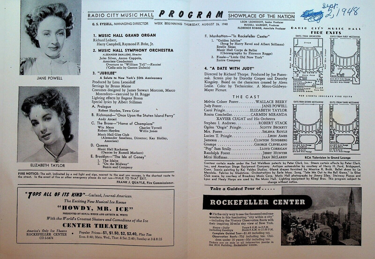 Radio City Music Hall Showplace Program August 26 1948 Elizabeth Taylo ...