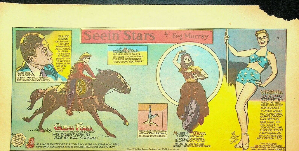 Seein Stars Comic Strip August 20 1950 Maureen O'Hara Virginia Mayo Glenn Ford