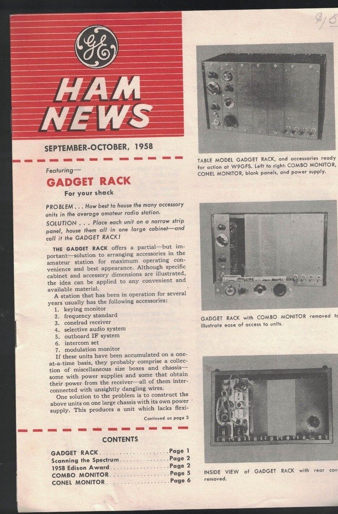 GE Ham News General Electric Ham Radio September 1958 Gadget Rack