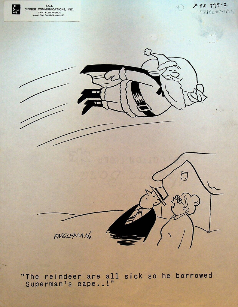 Santa Claus Flying Superman's Cape Original Art Humor Earl W Engelman