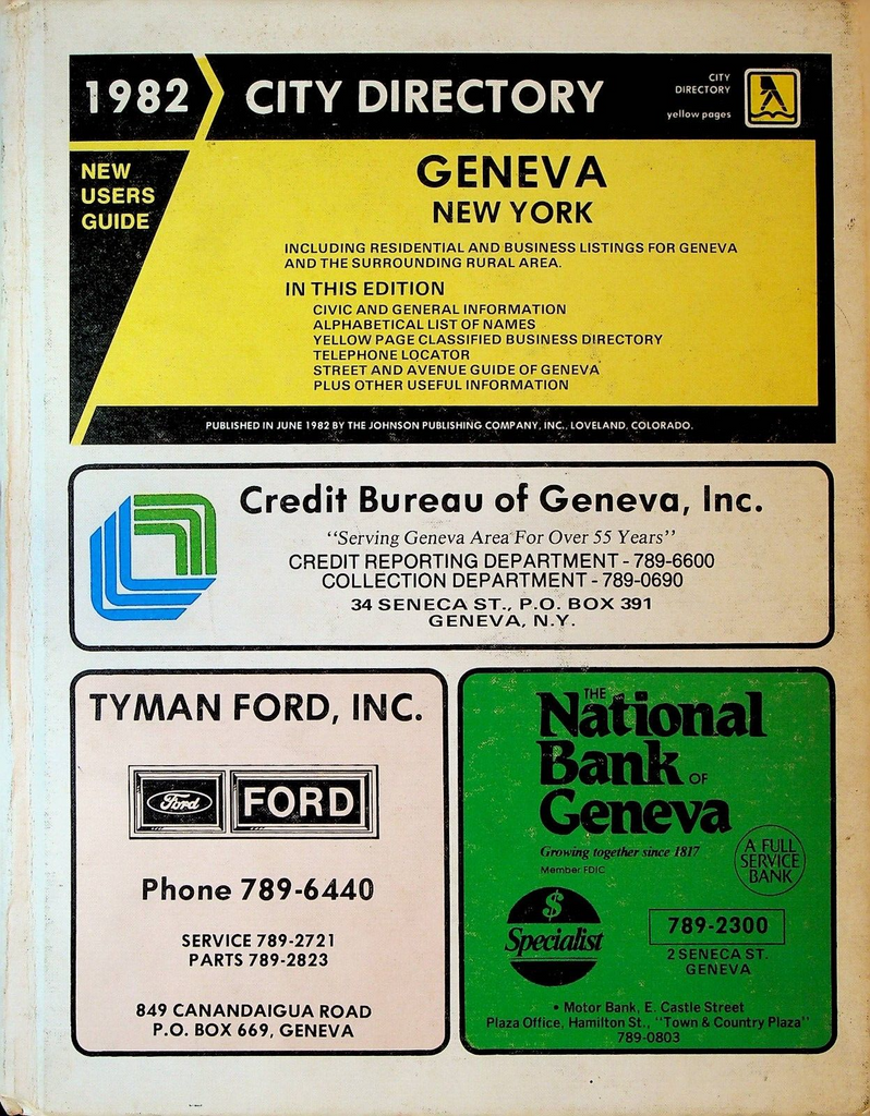 Geneva NY Johnson's 1982 City Directory