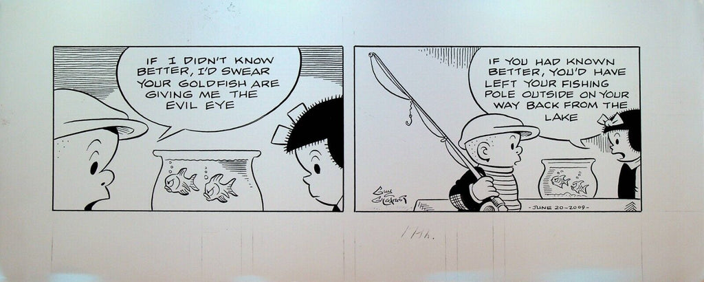 Nancy Comic Strip Original Art Guy Gilchrist June 20 2009 Gold Fish Fishing Pole