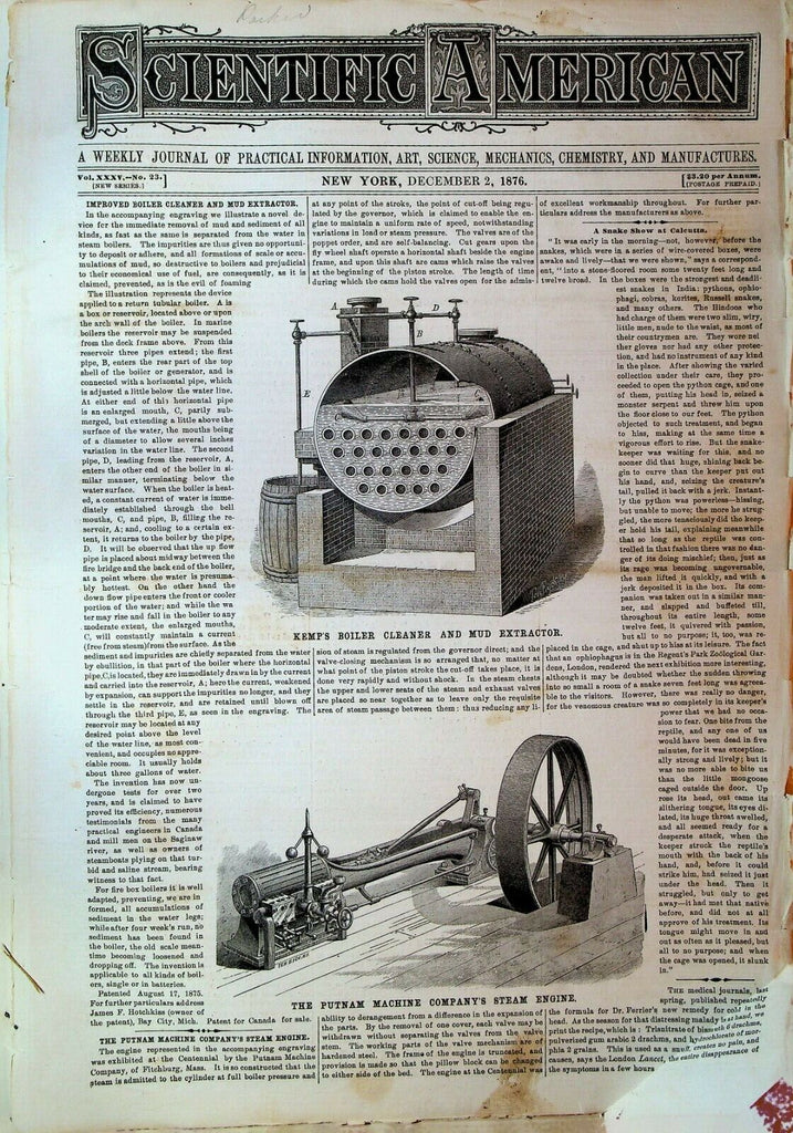 Scientific American Magazine December 2 1876 Statue of Liberty Arctic Explore