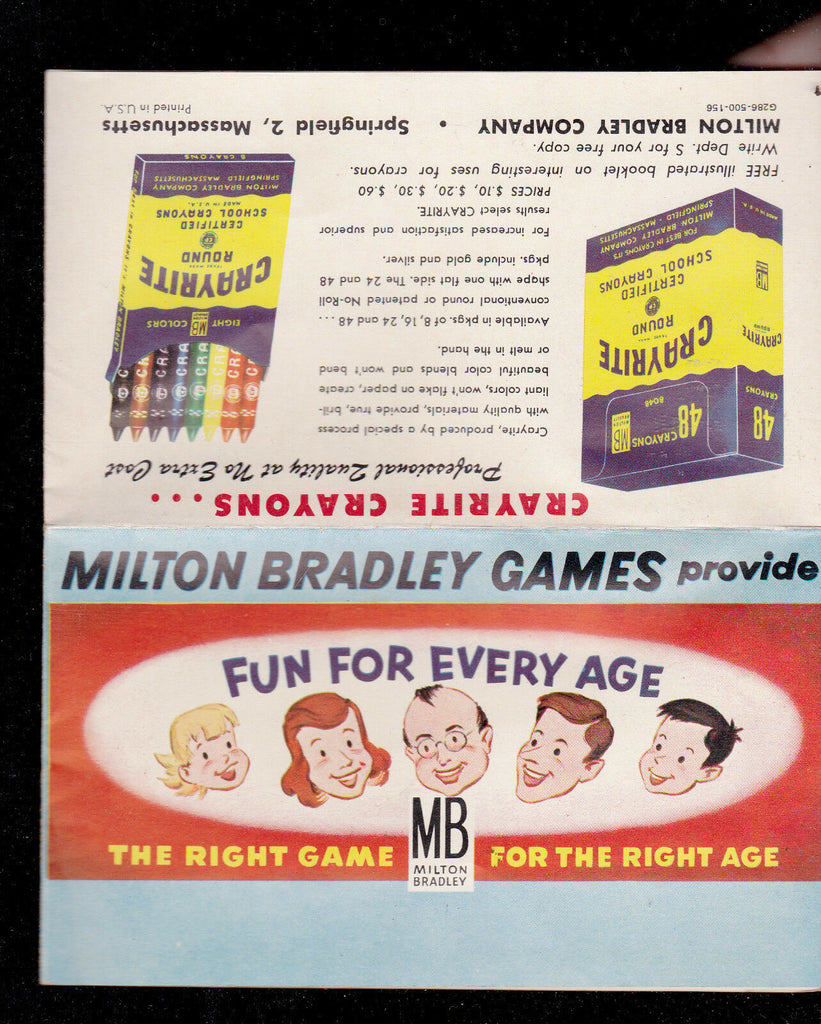 Milton Bradley Games Brochure 1956 Fun for Every Age