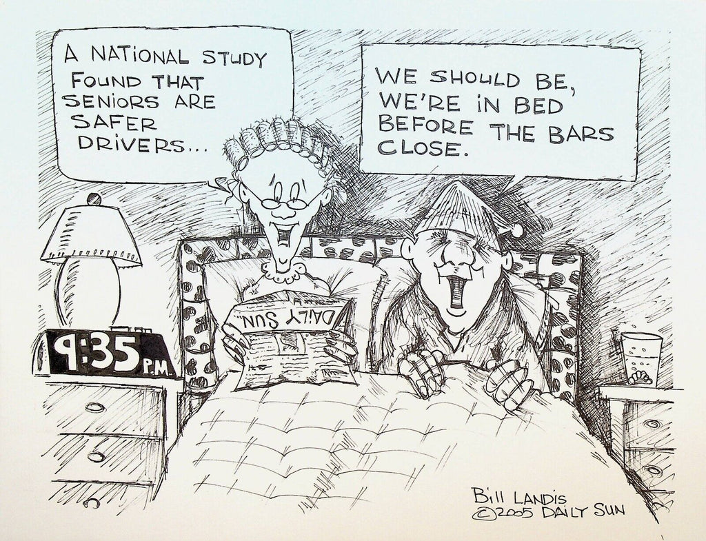Bill Landis Original Cartoon Art The Villages Daily Sun 2005 Older Drivers