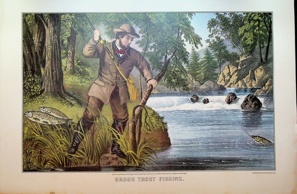 Currier & Ives Calendar Topper 1971 Brook Trout Fishing