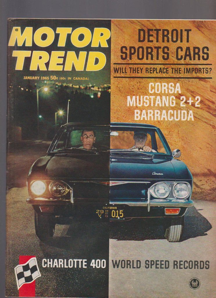 Motor Trend Magazine January 1965 Cobra Mustang Barracuda Charlotte 400