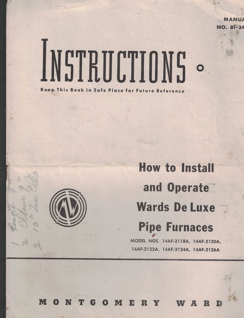 How to Install and Operate Montgomery Ward Deluxe Pipe Furnace Instructions 1945