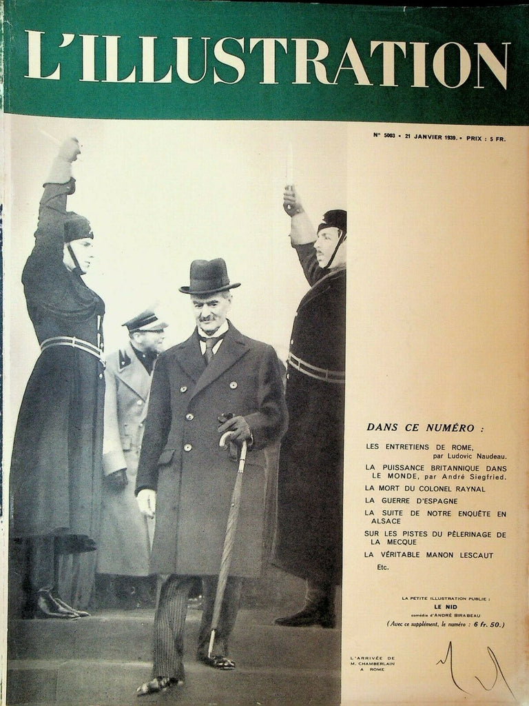 L'Illustration Magazine January 21 1939 Neville Chamberlain Spanish Civil War